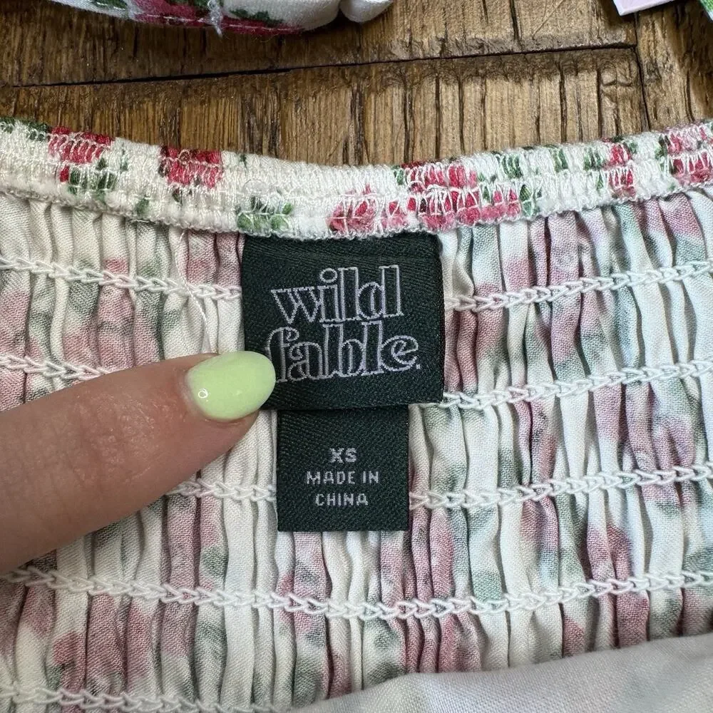 NWT Wild Fable Button-Front Tiered Romper White Floral Women's Sz XS - Picture 5 of 7